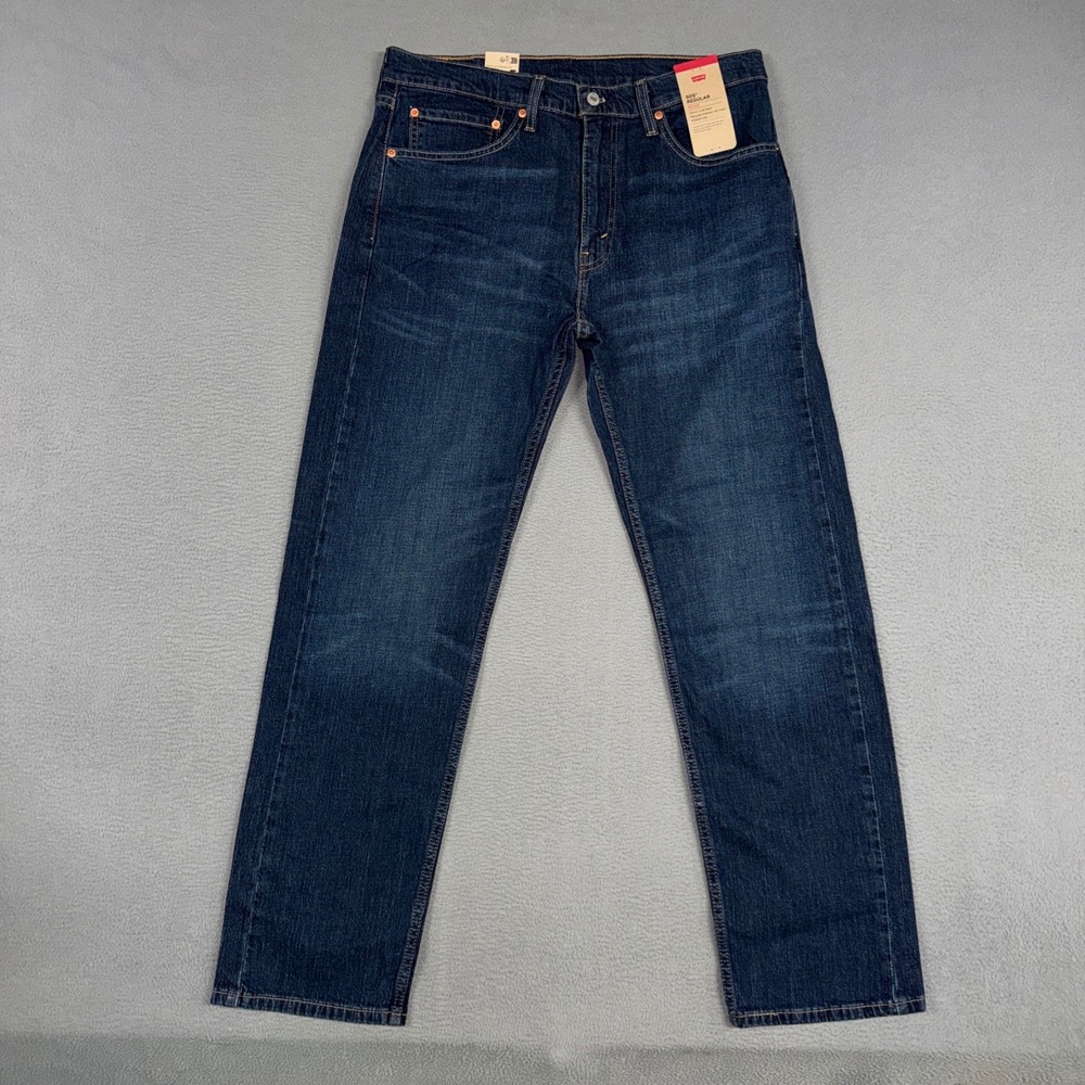 Levis Jeans Mens 34x32 Blue 505 Regular Straight Leg Dark Wash Denim Cotton NWT
